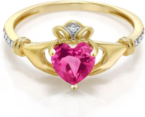 Miniatura 17 de Gem Stone King Anillo de compromiso claddagh celta irlandés de oro amarillo de 10 quilates con piedra preciosa en forma de corazón de 0.236 in