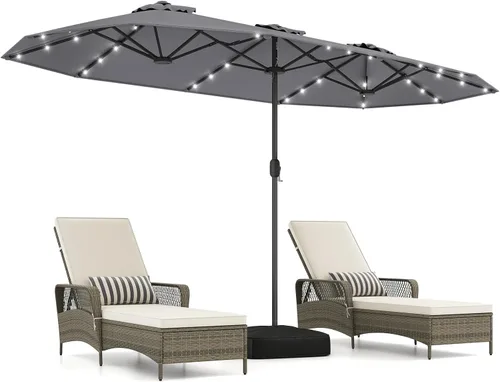 Miniatura 20 de Tangkula Sombrilla solar de doble cara de 13 pies para patio, sombrilla individual extragrande para exteriores con 36 luces LED, parte superior Beige