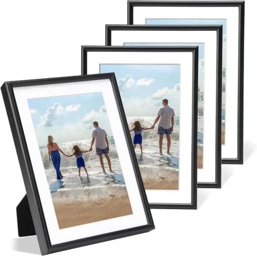 Miniatura 9 de 9x12 Picture Frame Set of 4, Matted Black Simple Modern Brushed Thin Aluminum Metal Photo Frame Fits 6x8 with Mat or 9 x 12 without Mat Vertical and
