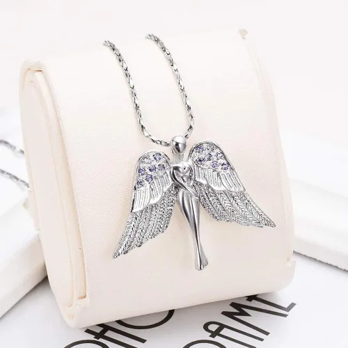 Miniatura 4 de Imrsanl Joyería de cremación con dije de ángel para dama, medallón conmemorativo de ceniza, collar de urna para cenizas, alas, joyería de recuerdo