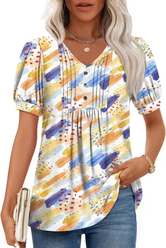 Miniatura 20 de Findsweet Blusas de túnica de verano para mujer, tops casuales y elegantes, manga corta, M-3XL