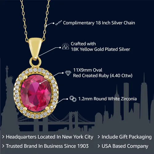 Miniatura 2 de Gem Stone King Collar con dije de piedra natal de 18K oro amarillo chapado en plata con halo de gema ovalada de 11X9MM para mujer Con cadena