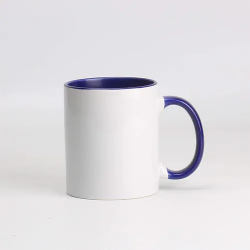 Miniatura 5 de Taza de café de sublimación de cerámica blanca de 11 onzas con colores sólidos en el interior y mango negro, rojo, rosa, azul, verde y amarillo, 6