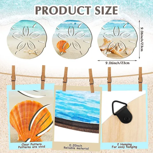 Miniatura 3 de Tatuo 3 piezas de decoración de pared costera de verano para baño, playa, arte de pared azul, tortuga de mar, tabla de surf, caballito de mar
