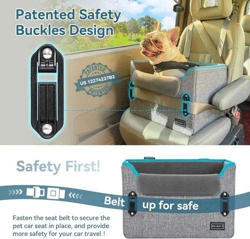 Miniatura 3 de PETSFIT Asientos de coche para perros pequeños – Hebillas de seguridad patentadas – Correa de seguridad – Asiento plegable elevador para perro