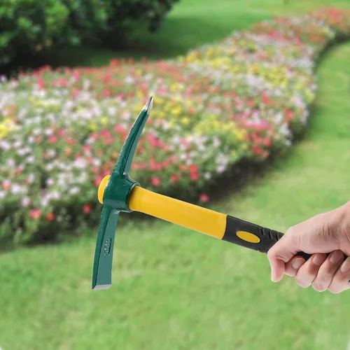 Miniatura 7 de KEILEOHO Azada de mattock de 15 pulgadas, hacha forjada para jardín con mango de goma, azada de mattock para jardinería, aflojar el suelo, acampar