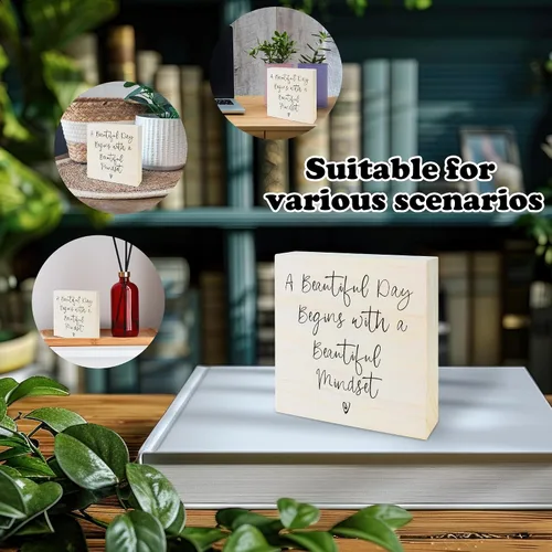 Miniatura 3 de Letrero motivacional de madera, con texto en inglés «A Beautiful Day Begin With A Beautiful Mindset», decoración de mesa de escritorio, regalos