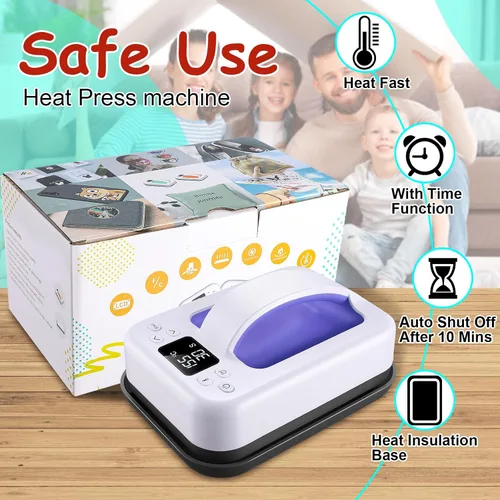 Miniatura 5 de Máquina de prensa de calor para camisetas, mini prensa de calor portátil de 7 x 5 pulgadas, calor rápido y uniforme, máquina impresora de camisetas