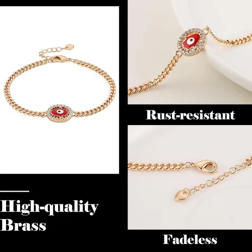 Miniatura 4 de HZMAN Pulsera de mano de Fátima chapada en oro rosa de 14 quilates para mujeres y niñas, pulsera de protección contra el mal de ojo Hamsa, pulsera