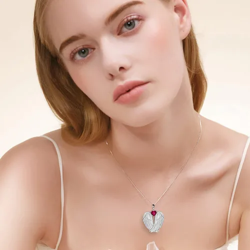 Miniatura 5 de YFN Collar de alas de ángel de plata de ley 925 con colgante de alas de ángel de la guarda, collar de piedra natal para mujeres y niñas, regalos