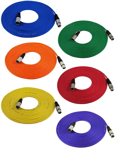 GLS Audio cables de audio de 25' para micrófonos. Cables con colores con entradas XLR macho a XLR hembra, paquete de 6 unidades