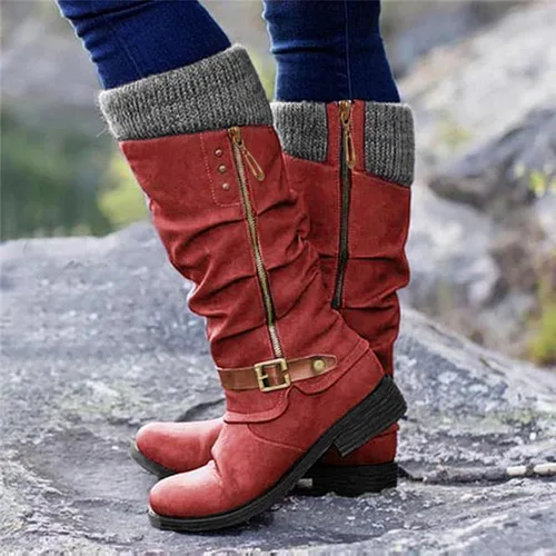 Miniatura 2 de AODONG Botas para mujer, cálidas botas de invierno con tacón puntiagudo, botas de cuña de moda, botas de vaquero a media pantorrilla, botas gruesas