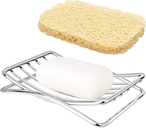 Jabonera GUUKAR de Acero Inoxidable para Barra de Jabón en Ducha y Baño, Jabonera Autodrenante con Soporte para Esponja para Fregadero de Cocina,