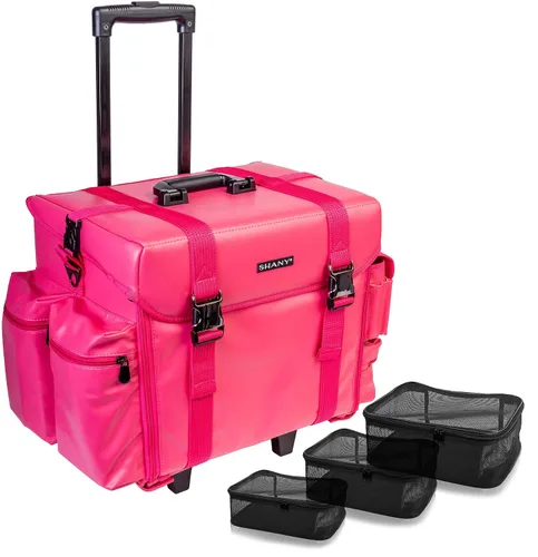 Miniatura 10 de Estuche de maquillaje blando con carrito SHANY Cosmetics, 2 compartimientos, color negro con 3 bolsas organizadoras de malla de regalo