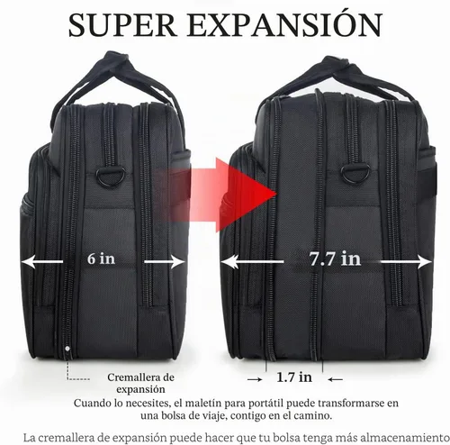 Miniatura 4 de Bolsa de 17" para computadora portable, maletín de viaje con organizador, correa para colgar al hombro expansible, impermeable, para llevar