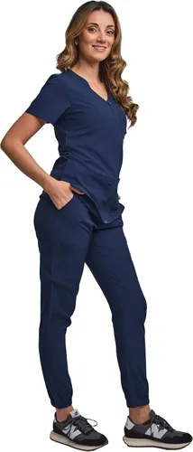 Miniatura 3 de Green Town Conjunto de ropa quirúrgica para mujer, pantalón deportivo y conjunto de ropa quirúrgica con cremallera completa, 6 bolsillos, uniforme