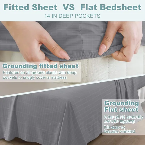 Miniatura 4 de Grounding Sheets - Sábana bajera ajustable de 39 x 75 x 15 pulgadas, 10% fibra plateada pura, sábanas de cama con tierra para mejorar el sueño