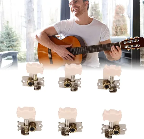 Miniatura 2 de Paquete de 6 clavijas de afinación de guitarra clásica, afinador de metal 3L3R para reemplazo, afinadores de un solo agujero para guitarra clásica
