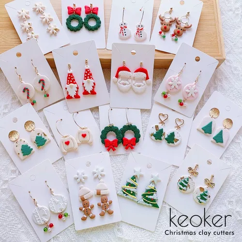 Miniatura 2 de KEOKER Cortadores de arcilla polimérica de Navidad, cortadores de arcilla de Navidad para hacer aretes, 21 formas de aretes de arcilla de Navidad
