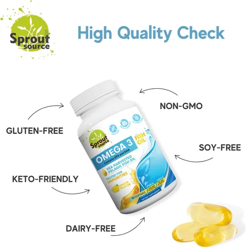 Miniatura 6 de Suplemento de aceite de pescado Omega-3 - Sabor a limón, sin eructos a pescado - 1200 mg de alta potencia EPA DHA - Suministro para 90 días