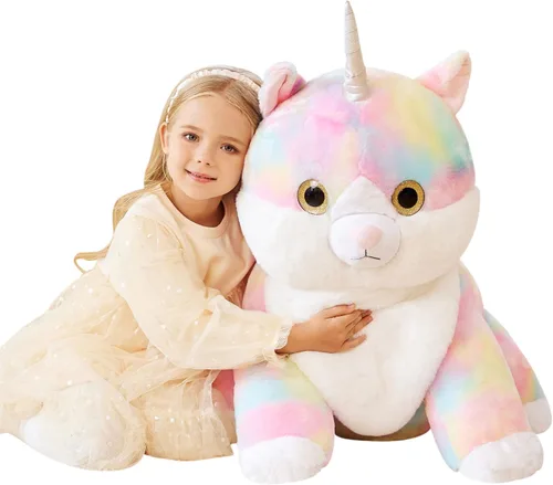 EARTHSOUND Juguete de Peluche de Animal Relleno Caticornio Gato Unicornio Gigante, Juguetes Suaves Lindos Grandes Jumbo, 23 pulgadas Gran Tamaño