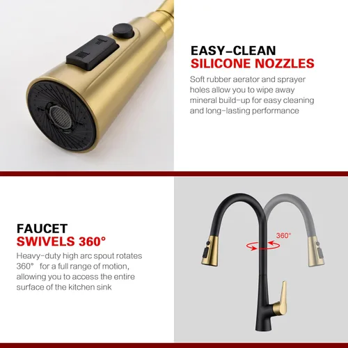 Miniatura 8 de sumerain Grifo de fregadero de cocina sin contacto manos libres de una sola manija con sensor de movimiento negro y dorado grifo de cocina extraíble