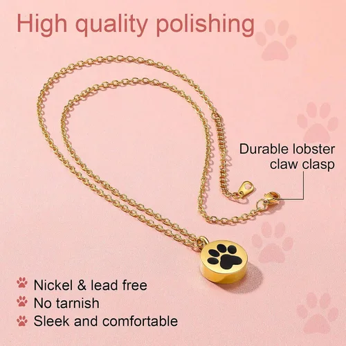 Miniatura 40 de FindChic Collares personalizados con urna para cenizas, barra vertical, gato, luna, reloj de arena, garra de perro, acero inoxidable, chapado en oro