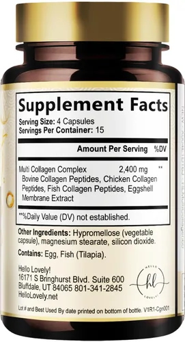 Miniatura 9 de Suplemento de colágeno múltiple de 2400 mg, el mejor complejo de colágeno hidrolizado para mujeres y hombres, con péptido tipo I, II, III, V, X