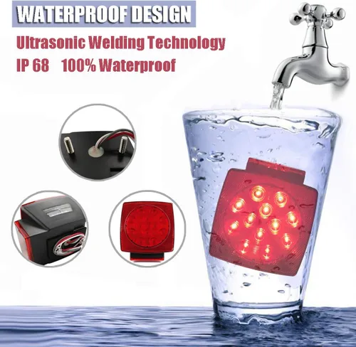 Miniatura 4 de iBrightstar Kit de luces LED impermeables IP68 para remolque cuadrado, luz roja de freno, parada, marcha, matrícula y giro para 12V, camión, Rojo