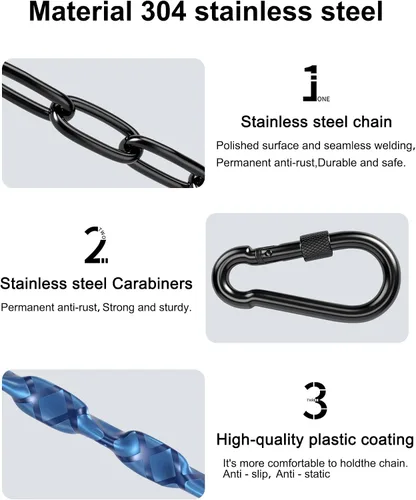 Miniatura 6 de Cadena de silla colgante de 64 pulgadas (2) + 4 eslabones rápidos gratis, rodamiento de carga de 1000 libras, columpios para patio