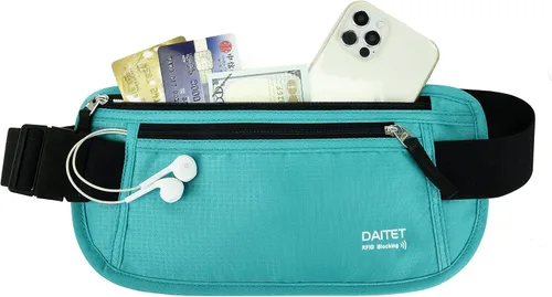Miniatura 57 de DAITET Cinturón de dinero, soporte para pasaporte, cartera de viaje oculta segura con bloqueo RFID, riñonera encubierta (negro), Negro, Rfid