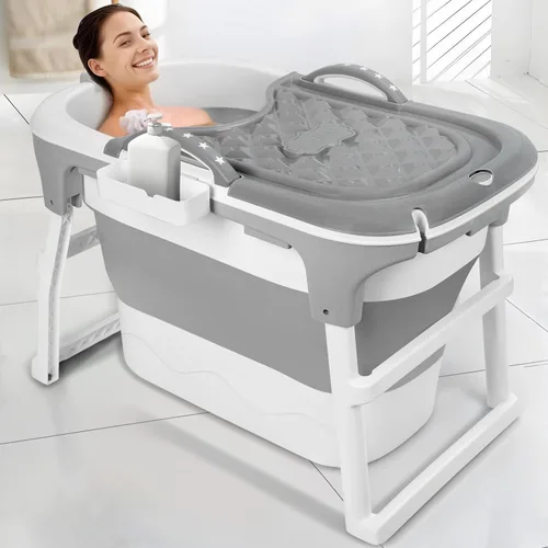 – Bañera plegable de 40", bañera portátil de plástico con cubierta térmica, tubo de drenaje, diseño de gran espacio para adultos, fácil de almacenar