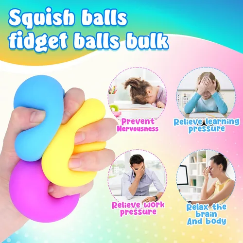 Miniatura 2 de Pelotas estrujables para niños y adultos: paquete de 18 bolas elásticas para aliviar el estrés nerviosismo, terapia de manos, pelota sensorial