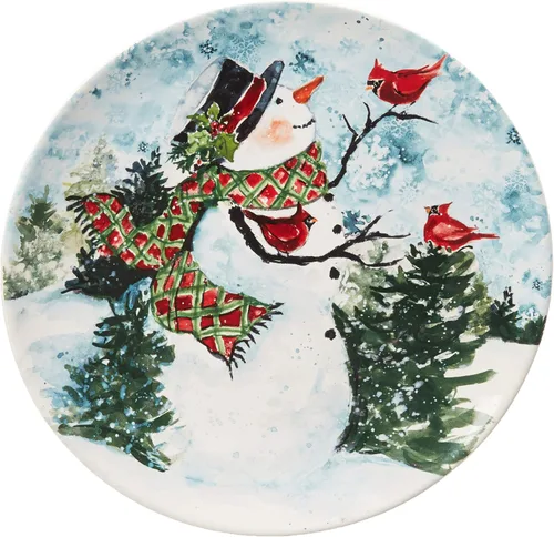 Miniatura 3 de Juego de vajilla de 16 piezas con diseño de muñeco de nieve de acuarela, servicio