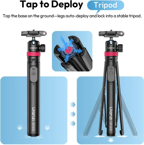 Miniatura 3 de ULANZI Trípode para teléfono abierto automático de 0.01s con control remoto, MT44B 59 pulgadas para selfie stick trípode con doble montaje