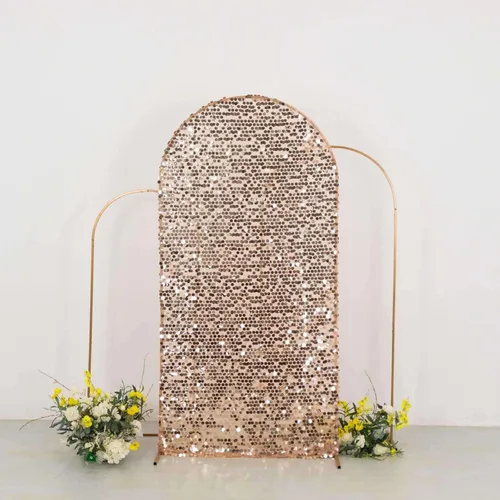 Miniatura 11 de Efavormart - Funda para telón de fondo de lentejuelas color plateado brillante para arco de boda con parte superior redonda, de una cara, 5 pies