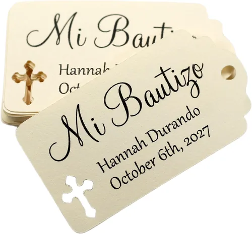 Miniatura 11 de Etiquetas Mi Bautizo – Etiquetas personalizadas para bautismo – 20 unidades (gris claro)