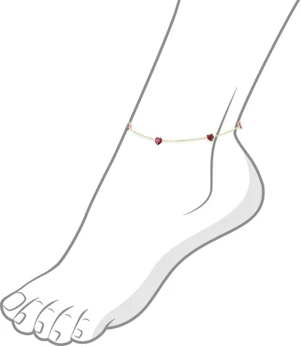 Miniatura 2 de 14K Yellow Gold Station Anklet With Ruby Red Heart Cubic Zirconia 9-11 Inch