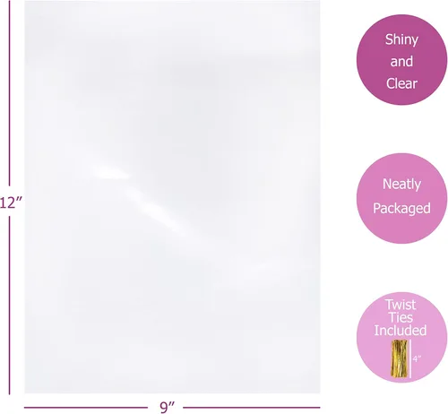 Miniatura 2 de Purple Q Crafts - Bolsas de celofán de plástico transparente con lazos de torsión de 4 pulgadas, coloreados para regalo o uso en fiestas