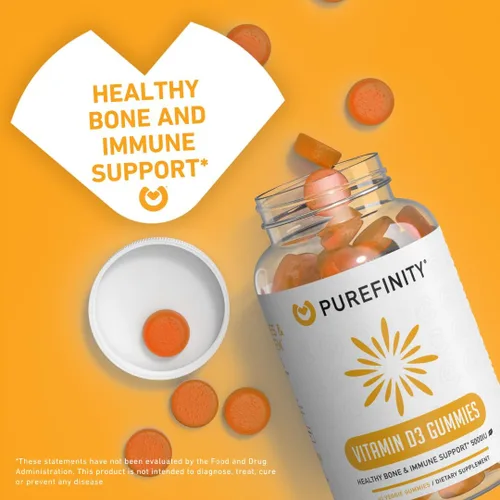 Miniatura 3 de PUREFINITY Gomitas de vitamina D3 de 5000 iu, tu suplemento diario de vitamina D para la salud ósea, la salud inmunológica y el apoyo muscular