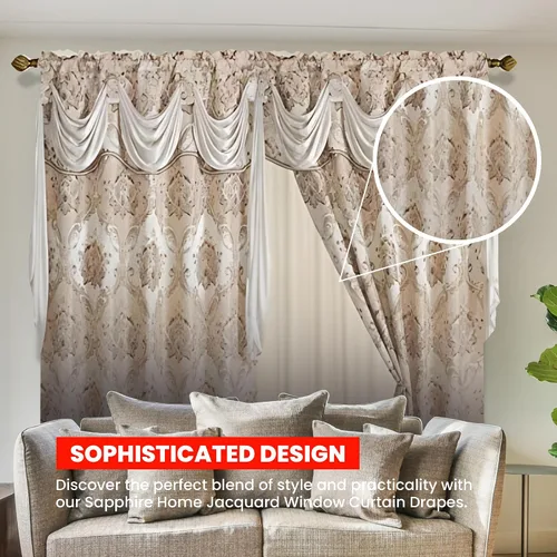 Miniatura 2 de Sapphire Home - Cortinas de jacquard de 84/63 pulgadas de longitud con cenefa adjunta + parte trasera transparente + 2 borlas, cortina tradicional