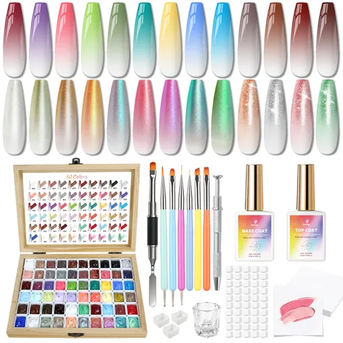 Miniatura 9 de Juego de 24 esmaltes de uñas en gel con esponja, esmalte de uñas en gel para dibujar líneas, flores, ombre, rubor y aura brillante para uñas de gel