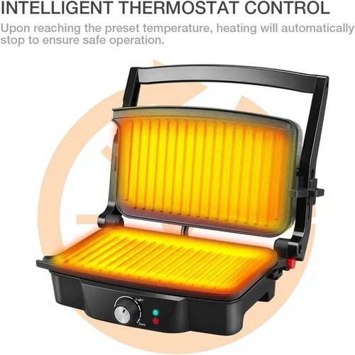 Miniatura 4 de Panini Maker, ISILER - Parrilla de prensa Panini de 2 rebanadas, sándwiches eléctricos antiadherentes, abre 180 grados para cocinar aperitivos