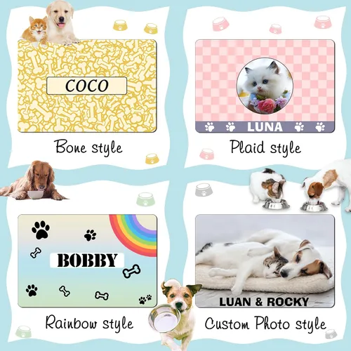 Miniatura 3 de Tapete personalizado de comida para perros con nombre de la mascota, mantel individual personalizado con respaldo antideslizante, tapete