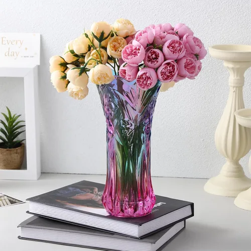 Miniatura 3 de Florero de cristal arcoíris de boca ancha de vidrio colorido para estantería, mesa de comedor, oficina, escritorio, sala de reuniones, baño