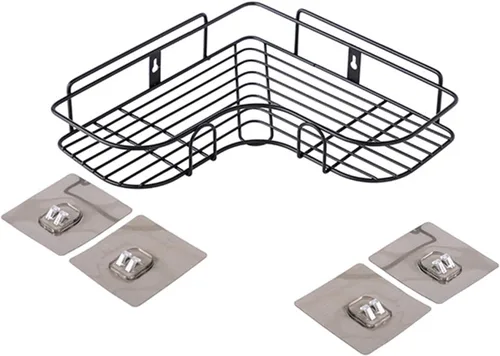 Pilarmuture 1 estante moderno de esquina de hierro negro para ducha, fuerte y duradero, sin taladro, estante de ducha montado en la pared para baño,