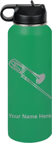 Miniatura 59 de LaserGram Botella de agua personalizada, trombón, acero inoxidable de doble pared aislada al vacío con popote superior, regalo grabado personalizado