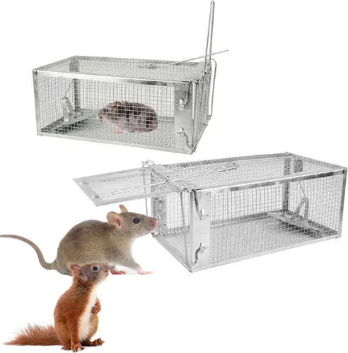 Trampa para jaula de ratas, trampa de metal para animales vivos para ratas, ratones, ardillas, fácil de atrapar y liberar, reutilizable para