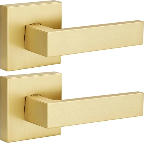 Miniatura 43 de EHOMEWARE 8 paquetes de manijas de puerta interior sin llave en acabado de latón satinado, manija de puerta de armario, palanca de puerta de paso