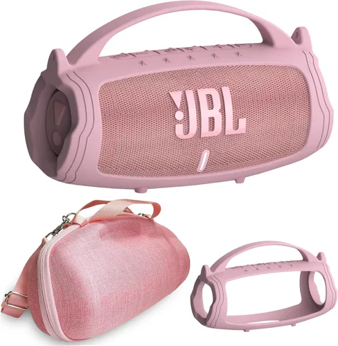 JCHPINE Funda de silicona y funda rígida de viaje para JBL Charge 4 / Charge 5 accesorios de altavoz Bluetooth portátil (funda rosa, no para versión